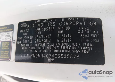 2014 Kia Sedona Ex z USA, uszkodzony, nr VIN KNDMH4C74E6535878